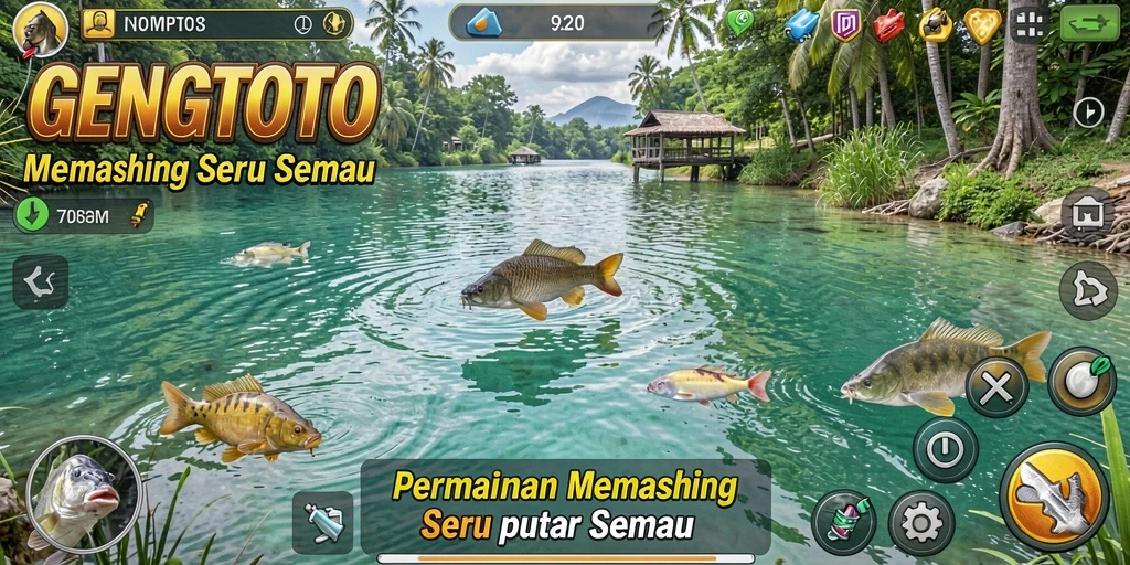 Gameplay GENGTOTO menampilkan aksi memancing yang seru dan interaktif.