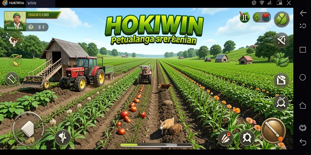 Tampilan gameplay HOKIWIN dengan nuansa pertanian yang ceria.