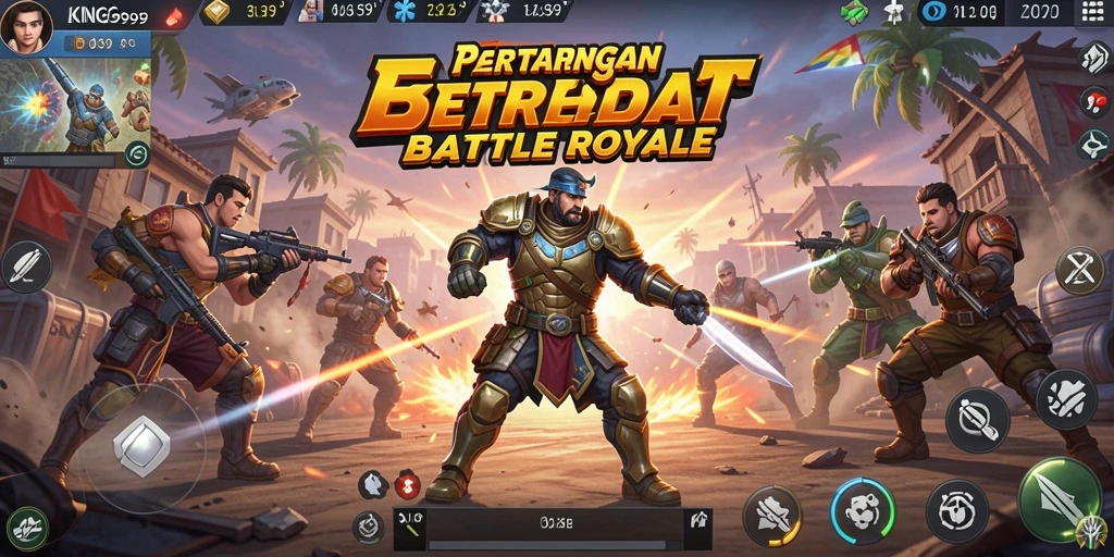 Tangkapan layar KING999 menampilkan pertempuran intens dalam game Battle Royale.